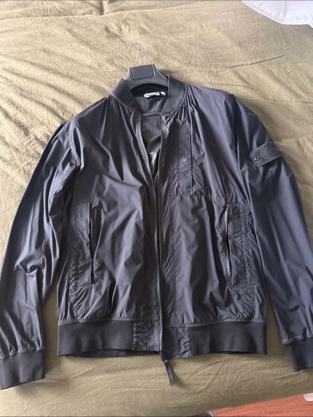 Authentic Stone Island Black Bomber Jacket with Logo Patch